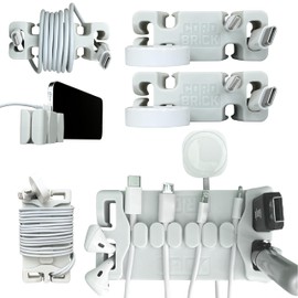 CordBrick/DeskBrick Bundle Weighted Cord Holders for Nightstand & Desk - Phone Charger Cable Management Travel, Phone Accessory, Stocking Stuffer - Gift for Home, Office - Light Gray