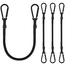 Adiwo Bungee Cords with Carabiner Clips, 4 Pack 60cm/24Inch Black Extra Strong Bungee Straps with Hooks, Removable Heavy Duty Carabiner, for Camping, Tent, Garden, Awning, Tarps, Bike, Car
