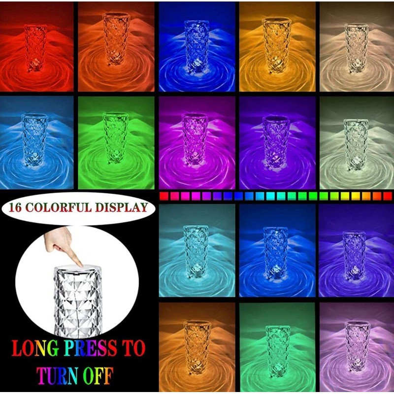 N\A 16 Color Changing Crystal Diamond Table Lamp,Touch Control Bedside