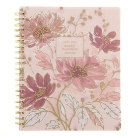 russell+hazel 2025-2026 Weekly Planner, Spiral Bound Blush Floral with Gold Foil Details, 9.1" x 11.2", July 2025 - June 2026, Features 15 Monthly Spreads, 1-Count