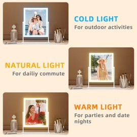 FENCHILIN Vanity Mirror with Lights 11.8" x 9.8",Lighted Makeup Mirror and Hollywood Mirror with Smart Touch Control 3 Colors Dimmable LED Light, 360°Rotation 10X Magnification(White)