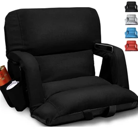 Wide Stadium Seats With Back Support, Exclusive "Sofa Style" Design Extra Thick Bleacher Chairs With Back and Cushion, 6 Reclining Positions - Ultimate Comfort for Sports Events (Black, 22.5")