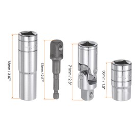 sourcing map Socket Accessory Set, 14mm Shallow and Deep Socket Universal Joints 1/4" Hex Shank Impact Adapter with 1/2" Drive