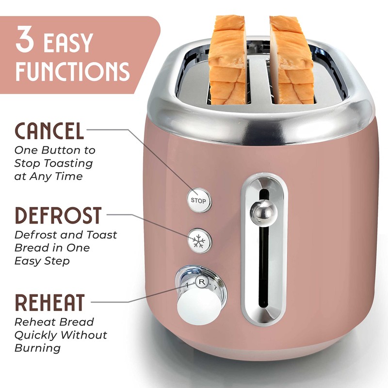 MUELLER HOME Retro Toaster 2 Slice, 7 Browning Levels, 3