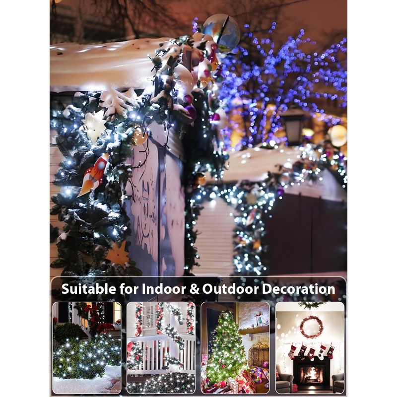 YIQU White 82FT 200 LED Christmas String Lights Outdoor/Indoor (Extendable