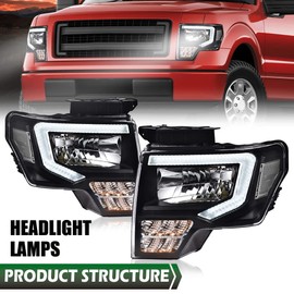 GRAND ORANGE LED DRL Headlight Assembly Compatible with Ford F150 2009-2014 Headlamps Driver & Passenger Side Clear lens White Reflector FO2503287 DL3Z13008EC