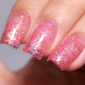 Glitter Gel Polish, Clear Pink Petals Glitter Gel Nail Polish Sparkle Shimmer Summer Rainbow Soak Off LED UV for DIY Manicure 0.5 Fl Oz