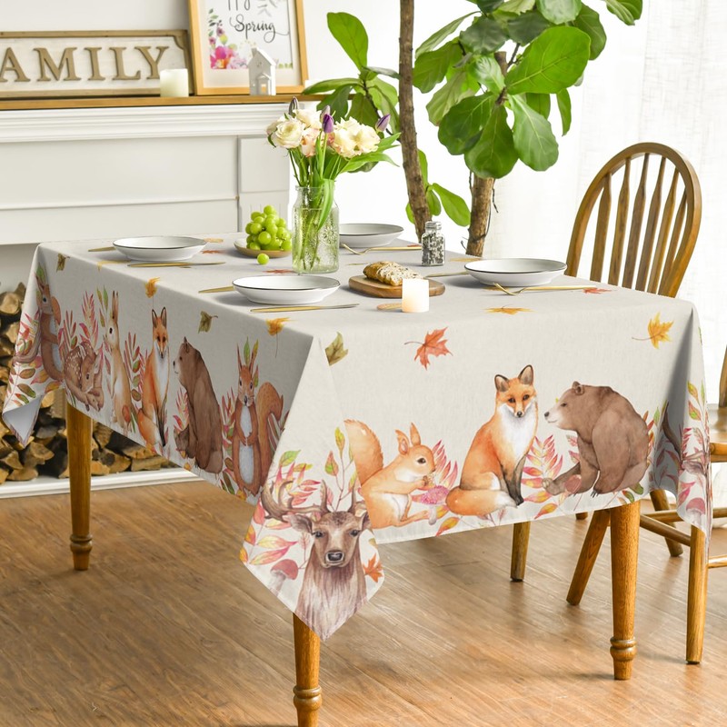 Artoid Mode Deer Squirrels Foxes Animals Leaves Autumn Table Cloth,