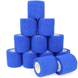 KEQCQE Self Adhesive Bandage Wrap Animal Cohesive Bandage Self Adherent Wrap First Aid Tape for Dogs Cats Horses Birds & Wrist Healing Ankle Sprain (2 Inch Blue 12 Rolls)