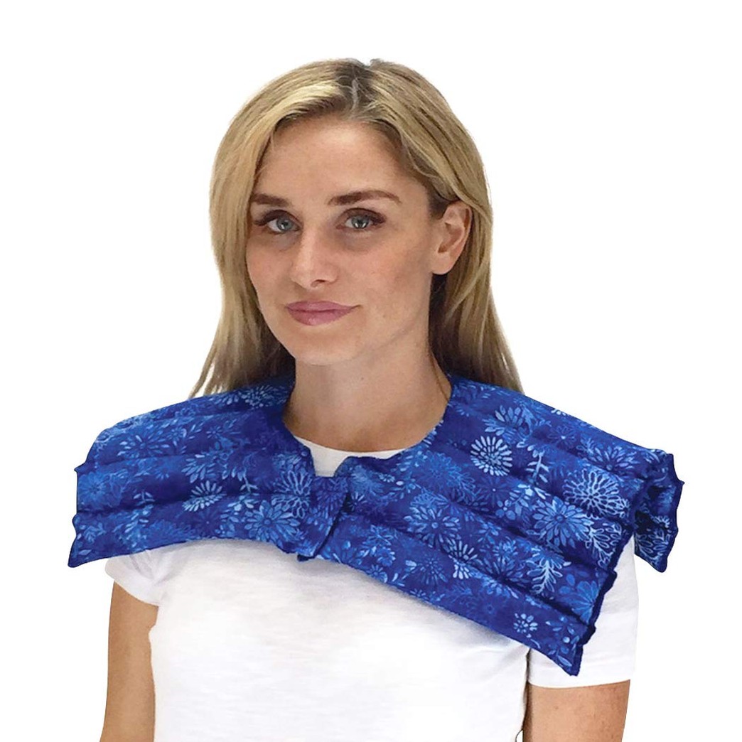 Nature Creation- Upper Body Wrap- Stiff Neck, Shoulder, Stress, Tension Relief – Microwavable Heating Pad/Cold Pack (Blue Flowers)