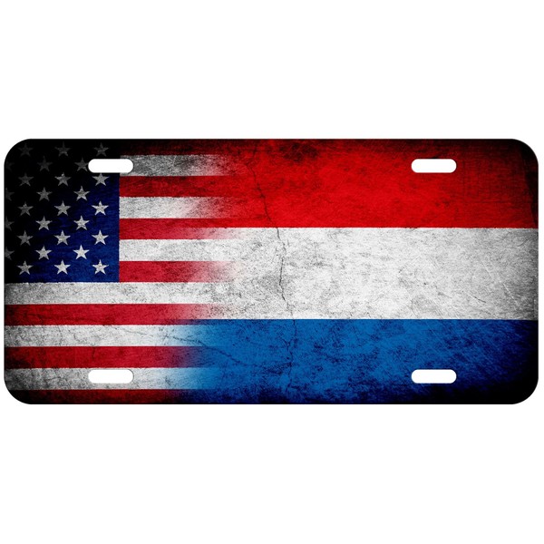 Aluminum License Plate - Flag of Netherlands (Dutch) - Rustic/USA