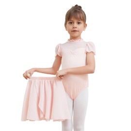 Dmwhsy 2 Pack Ballet Dress for Girls, Short Sleeve Gymnastics Costume with Chiffon Dance Skirts with Elastic Waistband, Children's Ballet Dance Clothing Set, pink