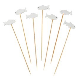 BambooMN 4.7 Inch White Fish Cocktail Appetizers Bamboo Toothpick Picks, Stirrer Sticks for Fruit Party, Charcuterie Accessories and Drinks, 100 Pieces