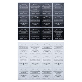 SOWAKA 4 Sheets Waterproof Labels for Refillable Bottles Rectangle 7 x 6.5 cm Stickers for Home Bathroom Travelling Organization Shampoo Condition Hand Soap Lotion (Black and White)