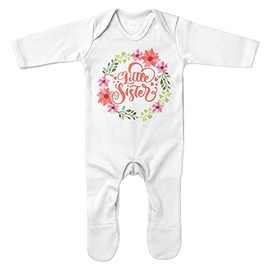 Purple Print House Little Sister Baby Romper Suit, Flower Circle Gifts for Little Sis, Cute Girls Infant Sleepsuit Outfit Gift Idea, Babies Big Sister Little Sister Shirts, 6-12 Months, White