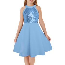 GRACE KARIN Girl Blue Sequin Dress for Girl Formal Pageant The First Communion Dress Sleeveless Cutout Side Dress Size 6