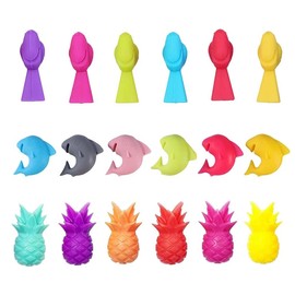 JINGSHILI Wine Glass Markers Set of 18 Dolphin Pineapple Bird Silicone Drink Glass Charms