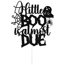 A Little Boo is Almost Due - Decoración para tartas de Little Boo, decoración para baby shower, fantasma de Halloween, decoración de fiesta de revelación de género, purpurina negra