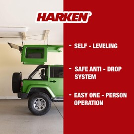 HARKEN - Hardtop Overhead Garage Storage Hoist for Jeep Wrangler and Ford Bronco, Self-Leveling, Safe Anti-Drop System, Easy One-Person Operation, Smart Garage Organization
