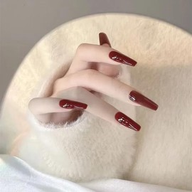 Ztcily Künstliche Nägel, lang, Rot, French Sarg, künstliche Nägel mit Kleber für Damen, Zubehör oder Geschenkidee für Weihnachten, Neujahr, Valentinstag, Hochzeit