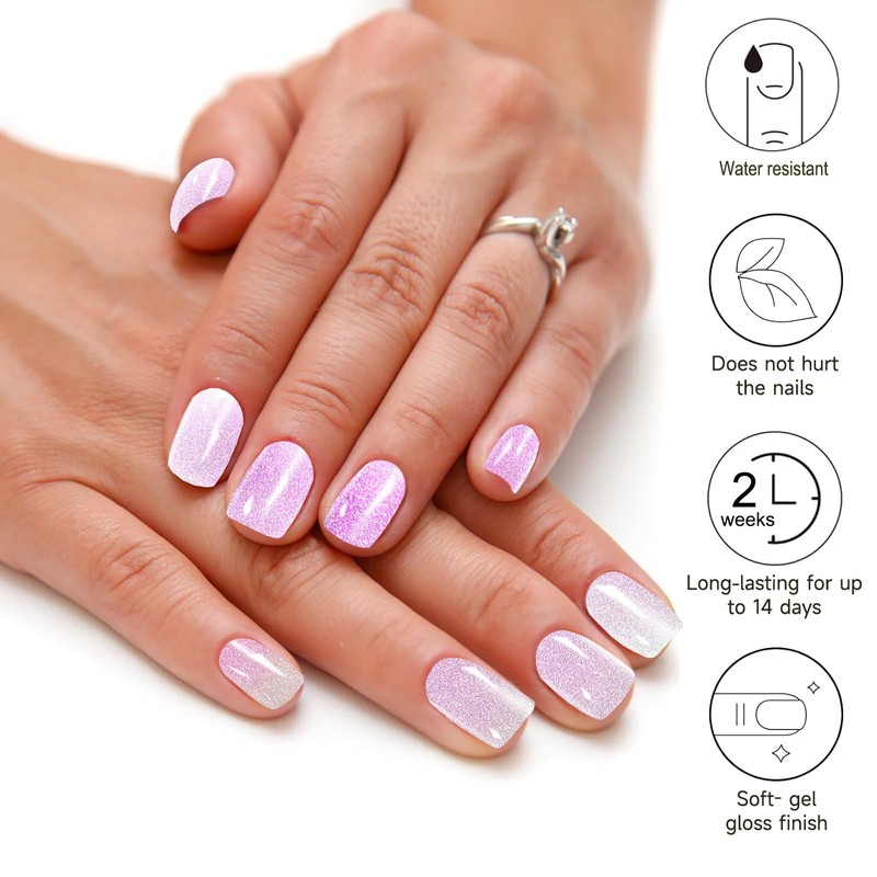 22 PCS Semi Cured Gel Nail Strips (Aurora Pink) -