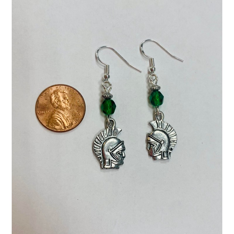 Green crystal Spartan, Gladiator or Trojan Earrings on sterling silver
