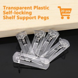 20 Pcs Plastic Locking Shelf Support Pegs, 5mm Shelf Pins Bracket, Kitchen Cabinet Wooden Shelf Clips for 5mm Peg x 3/4” Thick Plate