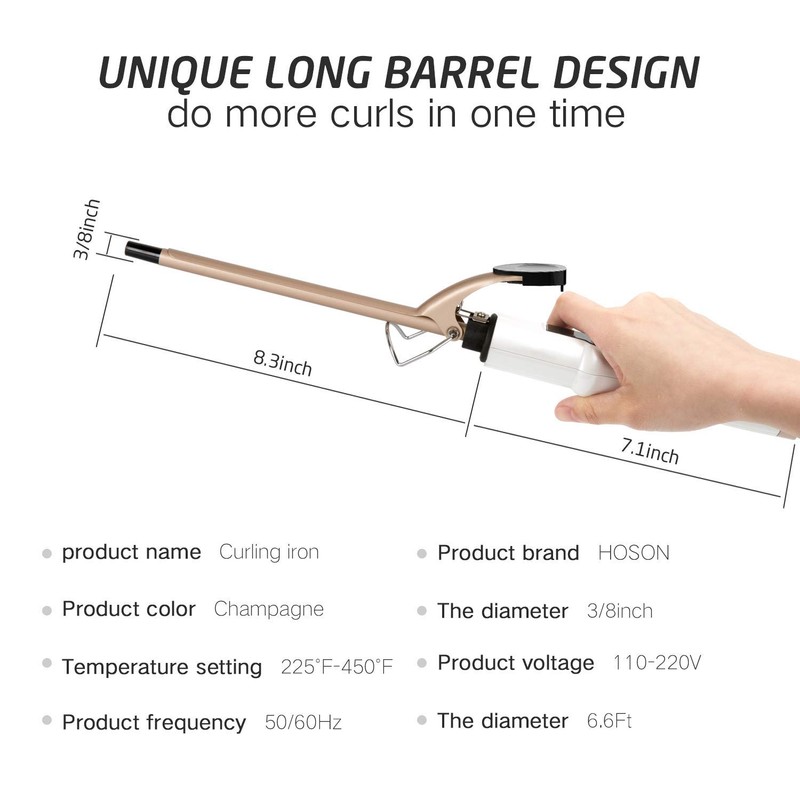 9mm Curling Iron Professional, 3/8 Inch Ceramic Tourmaline Curl Wand