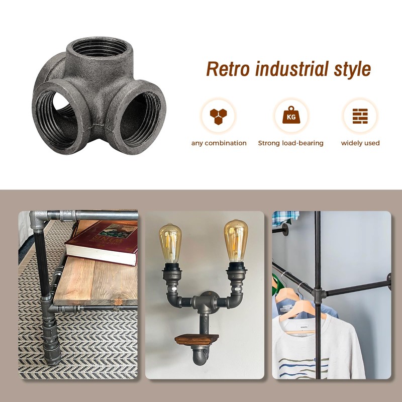 1/2" Pipe Fittings 4-Way Side Outlet Tee - Home Expert