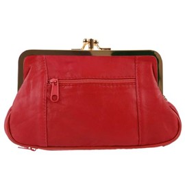 Oakridge Leather Ladies Double Clasp Coin Purse with Space for Credit Card - Red