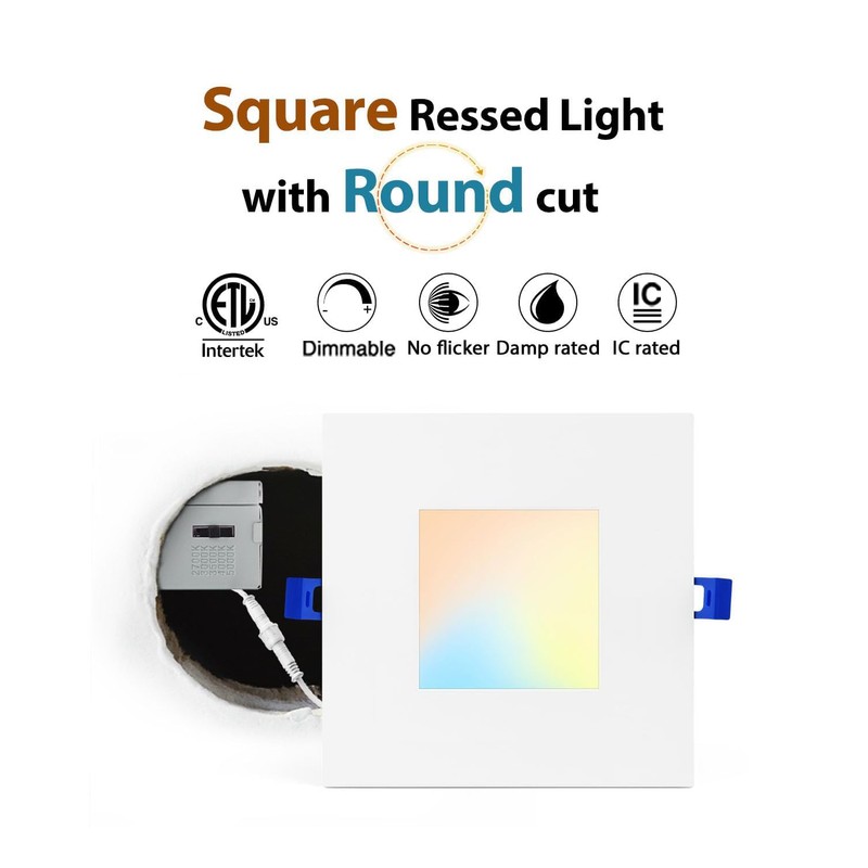 Adetu 4 inch Square Led Recessed Lighting,6 Pack 5CCT Ultra