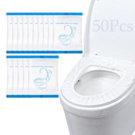 JUSTDOLIFE Disposable Toilet Seat Covers, 50 Pcs Individually Wrapped, Elastic Non-Woven Fabric, Waterproof Toilet Covers, Universal Fit for 90% Toilets, Great for Travel, Hotel, Hospital