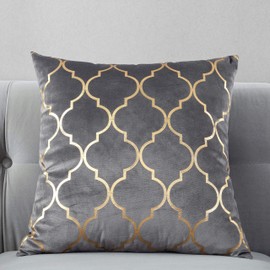 TAOSON Pack of 2,Moroccan Quatrefoil Geometric Bronzing Printed Cozy Soft Throw Pillow Cases Cushion Covers Shells for Sofa Couch Bed Home Decoration 20 x 20 Inches, Gray and Gold