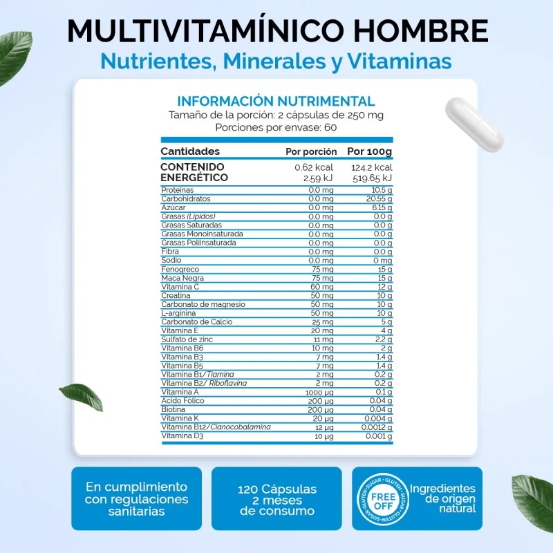 Vitaminas Para Hombre TESTO 120 Caps, 21 ingredientes Maca Negra,