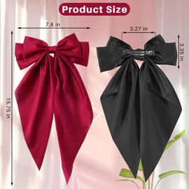 Hair Bows for Women Oversized Bow Hair Clips with Long Tail Large Silky Satin Hair Bowknot Vintage Hair Accessories for Women (Black and Red)