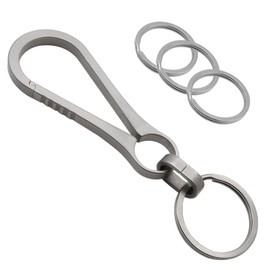 KCFEV Titanium Carabiner Keyring Clip, Minimalist Key Ring, Key Clip, EDC Quick Release Hook with 4 Pieces Titanium Key Rings (Large)