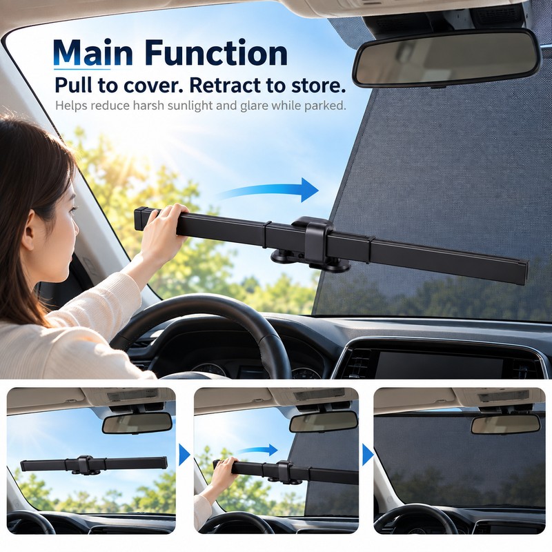 Retractable Car Windshield Sunshade for Parking – Polyester UV Block