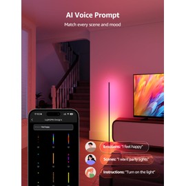 Lepro OE1 AI Floor Lamps for Living Room, Smart LED Corner Lamp with RGBW Color Changing, Alexa Compatible, Music Sync, DIY Modes, 1000LM, Modern Standing Lights for Bedroom, No Remote