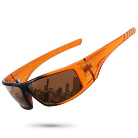 Ofwin Polarized Sports Sunglasses for Men Women Unbreakable Frame Cycling Fishing Wrap Around Sunglasses UV400 Protection Orange Black Frame/Brown Lens