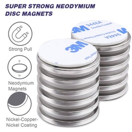 Super Strong Neodymium Disc Magnets with Double-sided Adhesive, Powerful Permanent Rare Earth Magnets. Fridge, DIY, Building, Scientific, Craft, and Office Magnets, 1.26 inch D x 1/8 inch H - 12 Packs