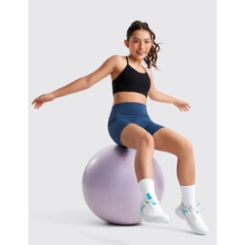 CRZ YOGA Girls Butterluxe Athletic High Waist Biker Shorts with Pockets - Lounge Active Dance Yoga Running Shorts Kids Teen French Navy Small