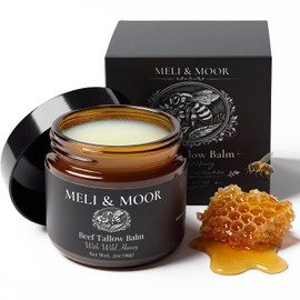 Meli & Moor Bálsamo de ternera con miel silvestre – Bálsamo hidratante profundo para piel seca, hidratante alimentado con pasto para cara y cuerpo, aceite de jojoba y cera de abejas, fabricado en