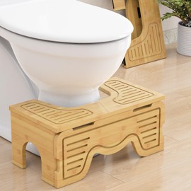 Foldable Toilet Stool Squat for Adults and Kids, 7" & 9" Adjustable Heights Bamboo Flip Poop Stool with Anti-Slip Layer for Bathroom - Improve Squatting Posture[No Installation Required]