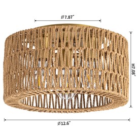Rattan Ceiling Light Fixture, 3 Light Bohemian Modern Woven Ceiling Light, Boho Flush Mount Ceiling Light for Bedroom Living Room Dining Room, Bulb NOT Included