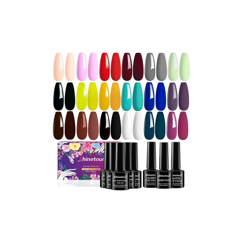 21Pcs Kit Esmaltes Uña Gel SemipermanenteBase CoatGlossy Top CoatMatte Top