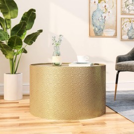 Metal Round Coffee Table, Modern Center Table Side Table for Living Room, No Needed Assembly, Gold