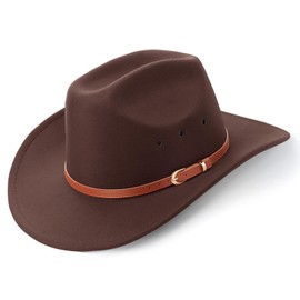 DRESHOW Cowboy Hat for Women and Men Classic Western Felt Cowboy Cowgirl Hat Outdoor Wide Brim Belt Buckle Retro Fedora Hats Unisex Rolled up Caps