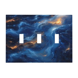 Navy Teal Blue Gold Abstract Marble Art Liquid Golden Texture 3 Gang Toggle Light Switch Cover Plates Decorative Electric Outlet Covers Decorator Wall Switch Plate