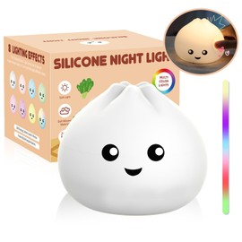 loatme Night Light for Kids, Cute Steamed Bao Squishy Silicone Lamp with 2 Levels of Brightness, Kawaii Touch Nightlight for Room Decor, Perfect Gifts for Baby, Girl, Boy, Toddler, Nursery