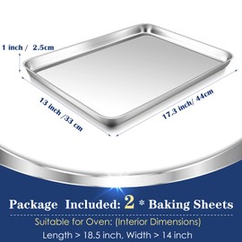 P&P CHEF 17.3 Inch Baking Cookie Sheet, Oven Pan Tray Stainless Steel Sheet Pan for Kitchen, Oven Bakeware for Multi Uses, Shiny Look & Dishwasher Safe, Healthy & Heavy Duty, 2Pcs